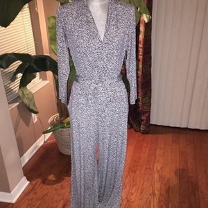 New York & Co Belted Wide Leg Abstract Jumpsuit